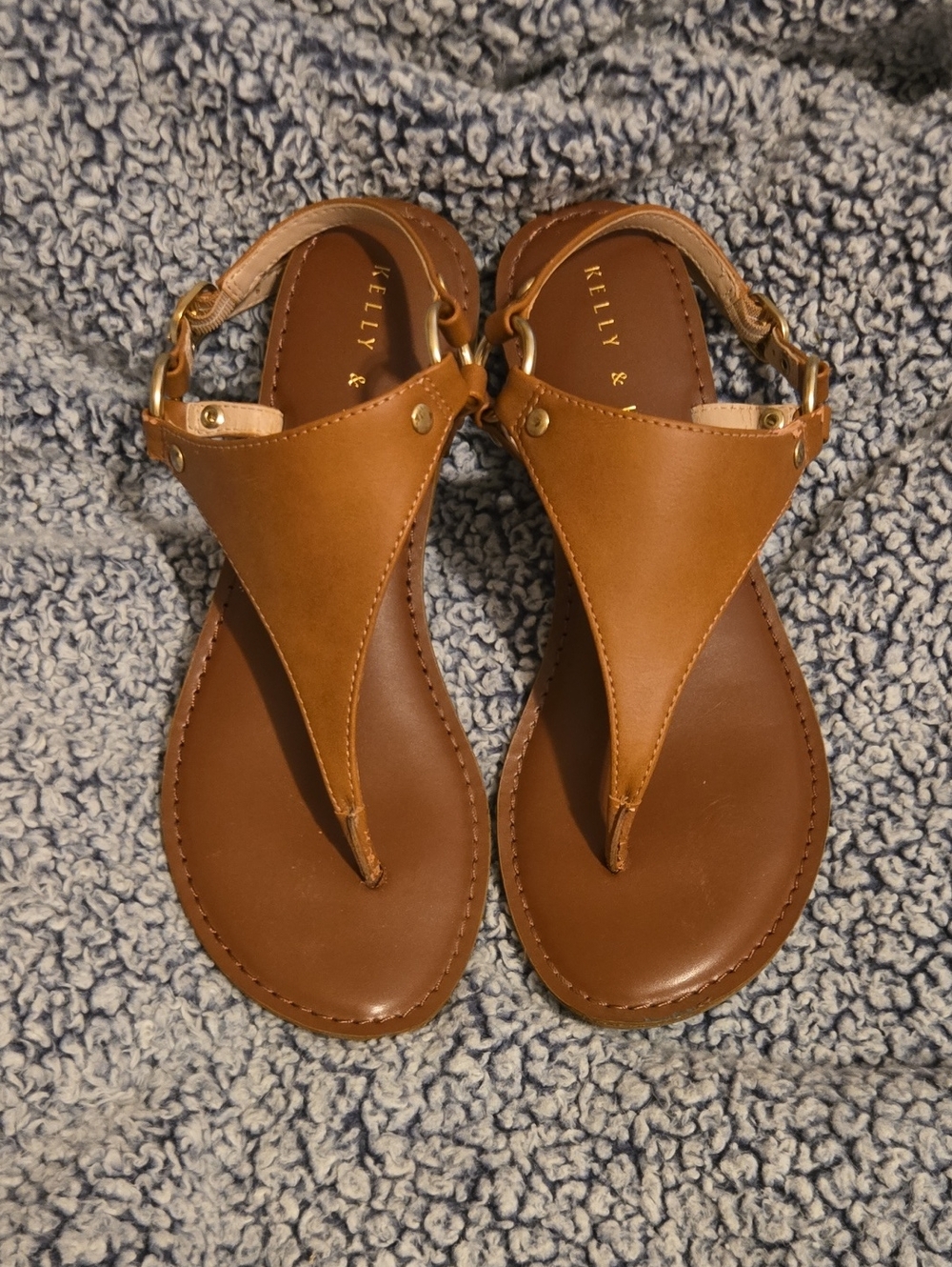 Kelly & Katie Brown T-Strap Leather Sandals